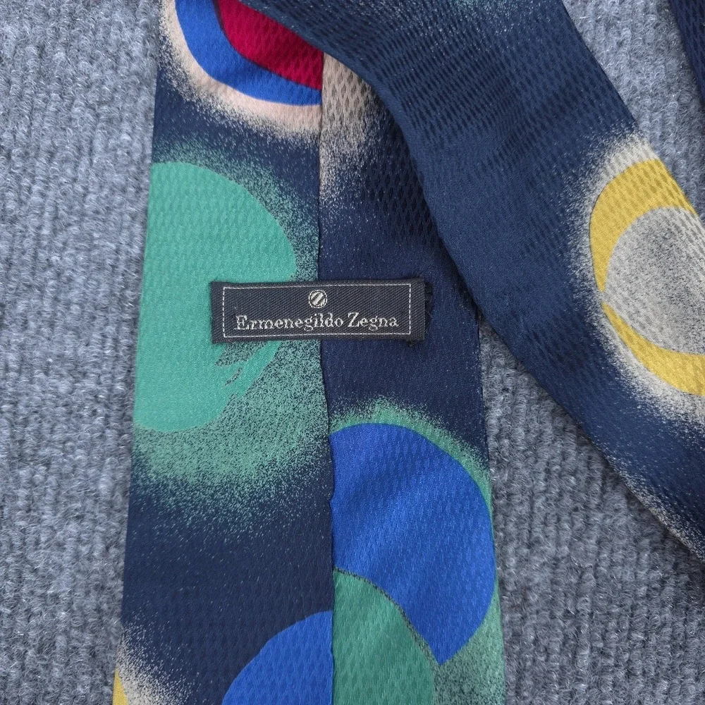Ermenegildo Zegna Tie Mens One Size Blue Silk Necktie Geometric Print Made Italy